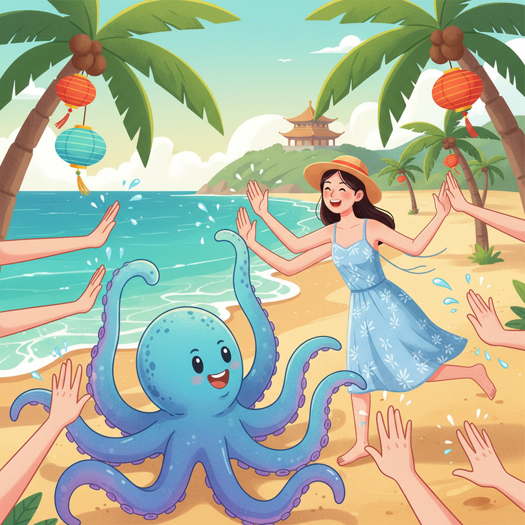 Memory hook illustration for the word 海滩