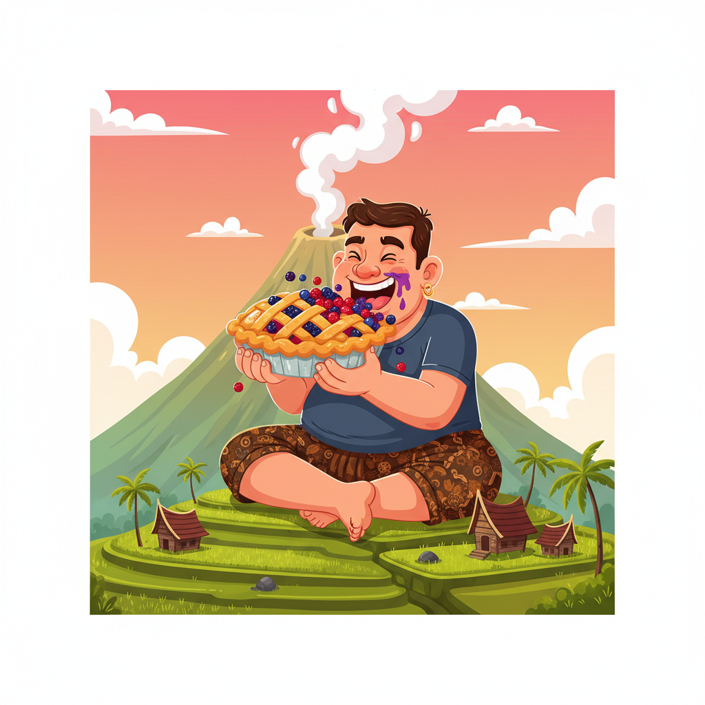 Memory hook illustration for the word gunung berapi