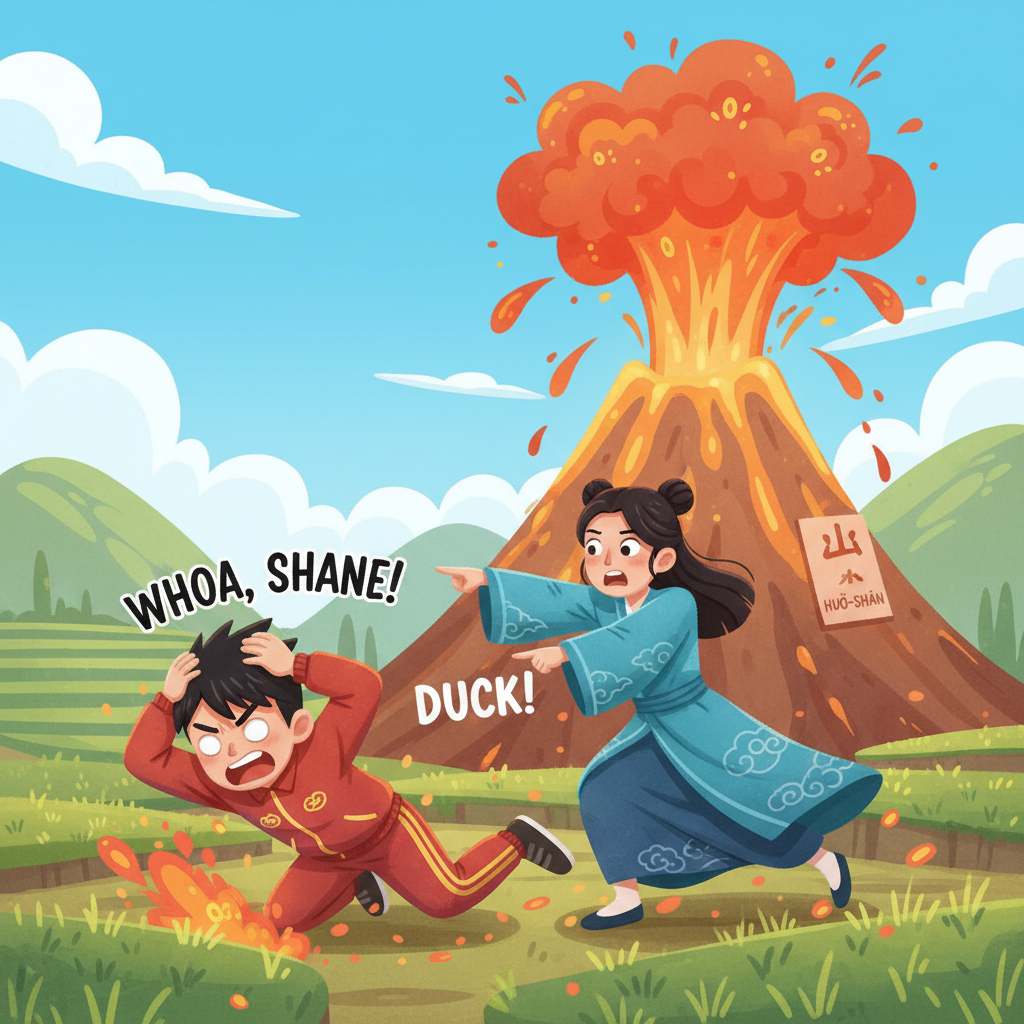 Memory hook illustration for the word 火山