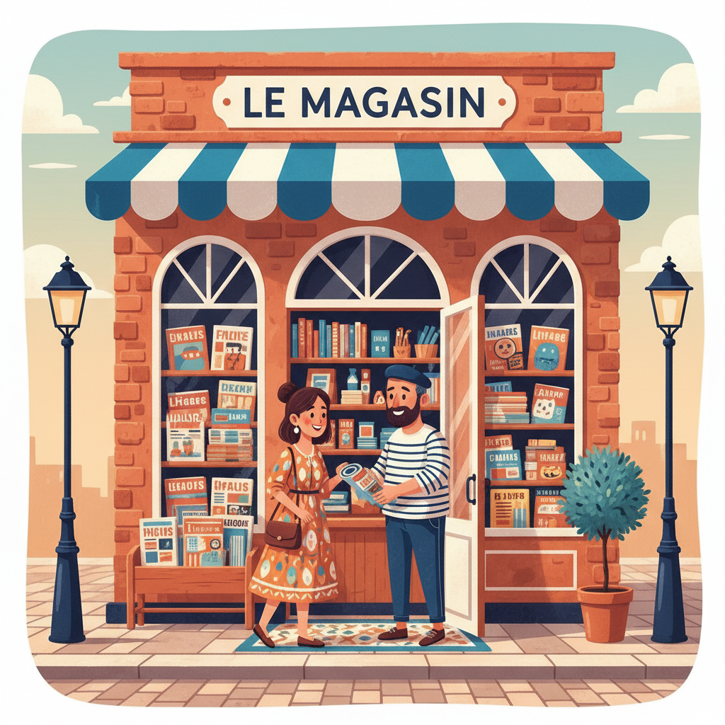 Memory hook illustration for the word magasin