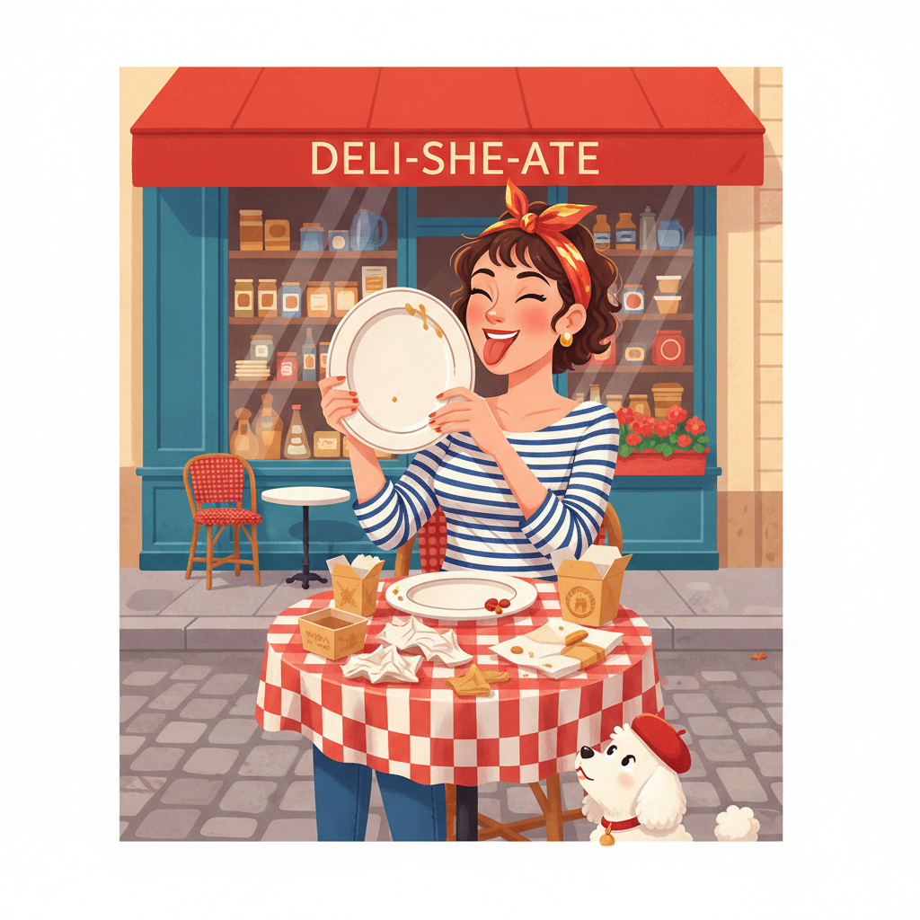 Memory hook illustration for the word délicieux