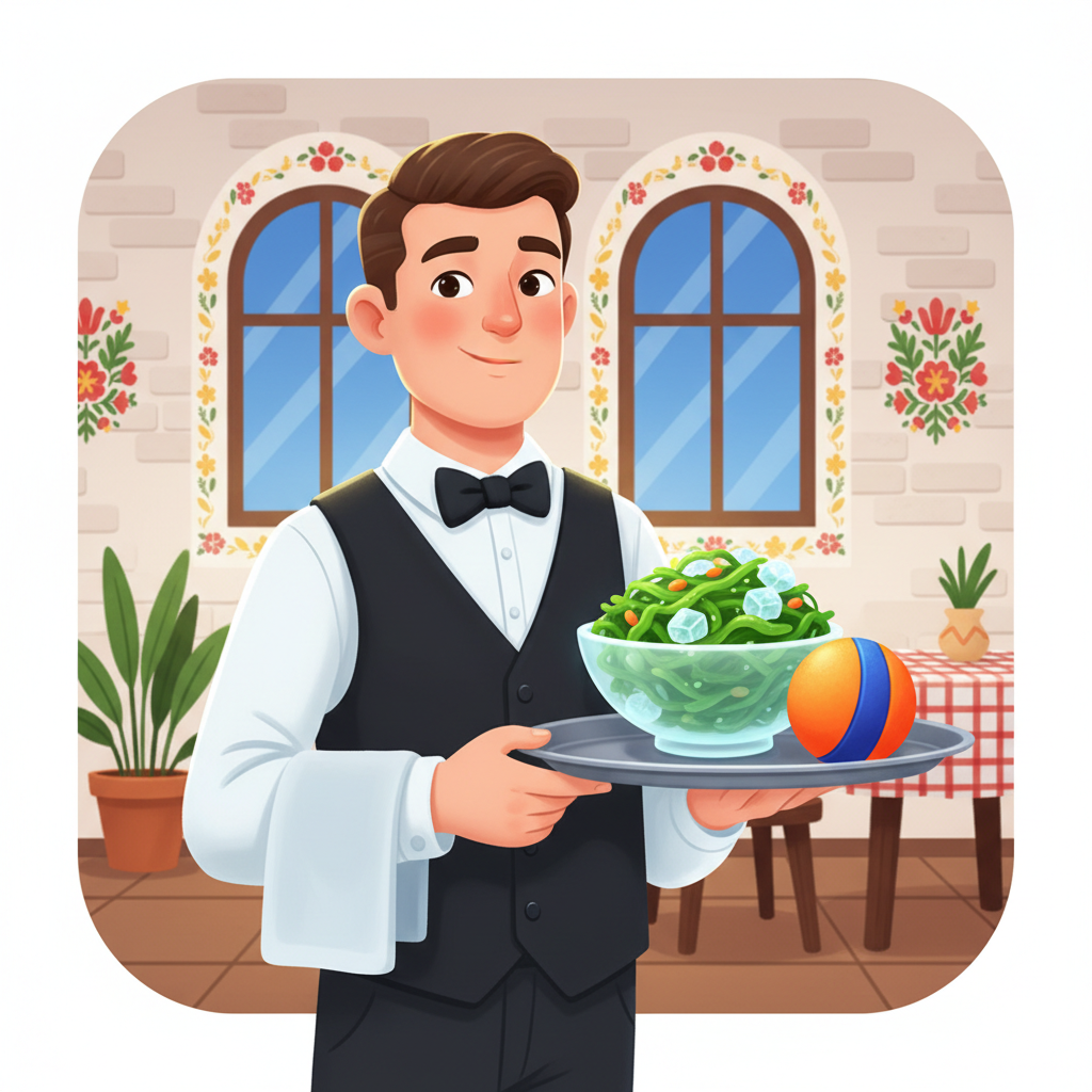 Memory hook illustration for the word kelner
